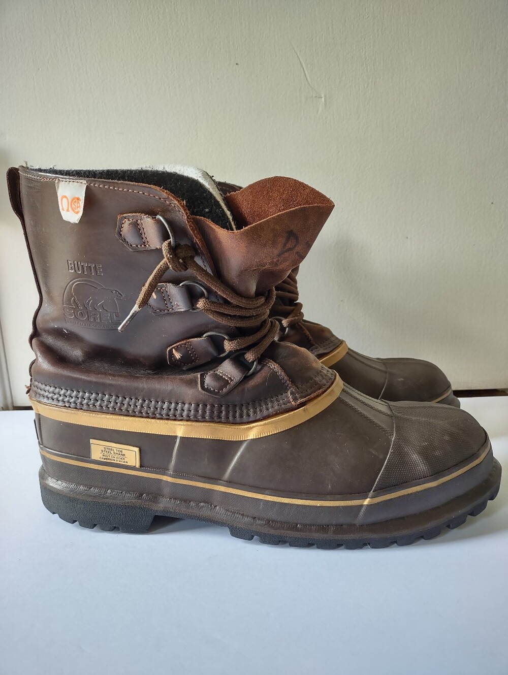 SOREL Black Diamond Butte Boots Men's 13 Brown Leather Made in Canada Steel Toe